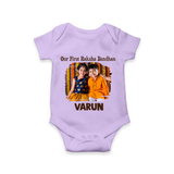 Our First BhaiDooj Together Romper – happy siblings hugging. - LILAC - New Born (Chest 14")