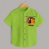 Our First BhaiDooj Together Shirt – happy siblings hugging. - LIME GREEN - 0 - 6 Months Old (Chest 23")