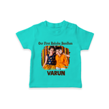Our First BhaiDooj Together TShirt – happy siblings hugging. - TEAL - 0-5 Months Old (Chest 17")