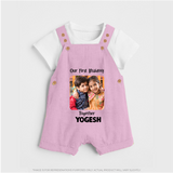 My First Rakhi Baby Girl Cute Graphic Dungaree – baby with my first rakhi illustration. - BABY PINK - 0 - 5 Months Old (Chest 18")