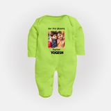 My First Rakhi Baby Girl Cute Graphic Fullbody Suit – baby with my first rakhi illustration. - LIME GREEN - New Born (Chest 7.5")