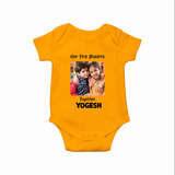 My First Rakhi Baby Girl Cute Graphic Romper – baby with my first rakhi illustration. - CHROME YELLOW - New Born (Chest 14")