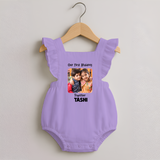 My First Rakhi Baby Girl Cute Graphic Romper Frock – baby with my first rakhi illustration. - LILAC - 0 - 3 Months Old (Chest 19")