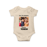 My First Rakhi Baby Girl Cute Graphic Romper – baby with my first rakhi illustration. - IVORY - New Born (Chest 14")