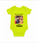 My First Rakhi Baby Girl Cute Graphic Romper – baby with my first rakhi illustration. - LIME GREEN - New Born (Chest 14")