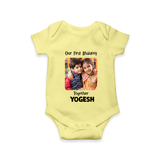 My First Rakhi Baby Girl Cute Graphic Romper – baby with my first rakhi illustration. - PASTEL YELLOW - New Born (Chest 14")