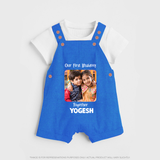 My First Rakhi Baby Girl Cute Graphic Dungaree – baby with my first rakhi illustration. - COBALT BLUE - 0 - 5 Months Old (Chest 18")