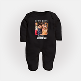 My First Rakhi Baby Girl Cute Graphic Fullbody Suit – baby with my first rakhi illustration. - BLACK - New Born (Chest 7.5")