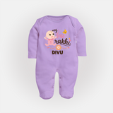 My First Rakhi Baby Boy Cute Graphic Fullbody Suit – baby with “my first rakhi” illustration. - LILAC - New Born (Chest 7.5")