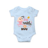 My First Rakhi Baby Boy Cute Graphic Romper – baby with “my first rakhi” illustration. - BABY BLUE - New Born (Chest 14")