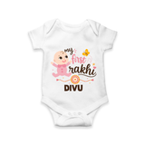 My First Rakhi Baby Boy Cute Graphic Romper – baby with “my first rakhi” illustration. - WHITE - New Born (Chest 14")