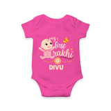 My First Rakhi Baby Boy Cute Graphic Romper – baby with “my first rakhi” illustration. - HOT PINK - New Born (Chest 14")