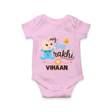 Happy Rakhi Baby Siblings Graphic Romper – playful sibling interaction with Rakhi. - BABY PINK - New Born (Chest 14")