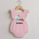 Happy Rakhi Baby Siblings Graphic Romper Frock – playful sibling interaction with Rakhi. - BABY PINK - 0 - 3 Months Old (Chest 19")