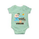 Happy Rakhi Baby Siblings Graphic Romper – playful sibling interaction with Rakhi. - MINT GREEN - New Born (Chest 14")