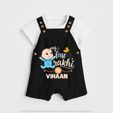 Happy Rakhi Baby Siblings Graphic Dungaree – playful sibling interaction with Rakhi. - BLACK - 0 - 5 Months Old (Chest 18")