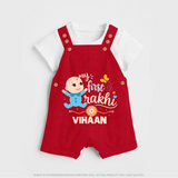 Happy Rakhi Baby Siblings Graphic Dungaree – playful sibling interaction with Rakhi. - RED - 0 - 5 Months Old (Chest 18")