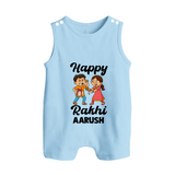 First Rakhi Celebration Baby Button Romper– general Rakhi theme for baby. - BABY BLUE - New Born (Chest 18")