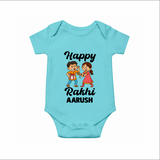 First Rakhi Celebration Baby Romper – general Rakhi theme for baby. - ARCTIC BLUE - New Born (Chest 14")