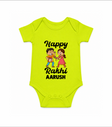 First Rakhi Celebration Baby Romper – general Rakhi theme for baby. - LIME GREEN - New Born (Chest 14")