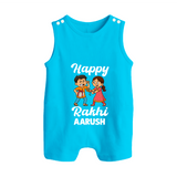 First Rakhi Celebration Baby Button Romper– general Rakhi theme for baby. - SKY BLUE - New Born (Chest 18")