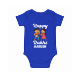 First Rakhi Celebration Baby Romper – general Rakhi theme for baby. - COBALT BLUE - New Born (Chest 14")