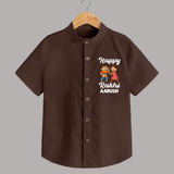 First Rakhi Celebration Baby Shirt– general Rakhi theme for baby. - CHOCOLATE BROWN - 0 - 6 Months Old (Chest 23")