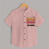 Bhaiya-Bhabhi Fun Rakhi Print Shirt – cartoon style with “Bhaiya-Bhabhi” text and playful elements. - PEACH - 0 - 6 Months Old (Chest 23")