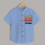 Bhaiya-Bhabhi Fun Rakhi Print Shirt – cartoon style with “Bhaiya-Bhabhi” text and playful elements. - SKY BLUE - 0 - 6 Months Old (Chest 23")