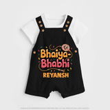 Bhaiya-Bhabhi Fun Rakhi Print Dungaree – cartoon style with “Bhaiya-Bhabhi” text and playful elements. - BLACK - 0 - 5 Months Old (Chest 18")