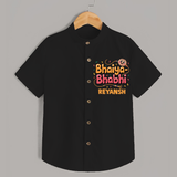 Bhaiya-Bhabhi Fun Rakhi Print Shirt – cartoon style with “Bhaiya-Bhabhi” text and playful elements. - BLACK - 0 - 6 Months Old (Chest 23")