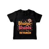 Bhaiya-Bhabhi Fun Rakhi Print TShirt – cartoon style with “Bhaiya-Bhabhi” text and playful elements. - BLACK - 0-5 Months Old (Chest 17")