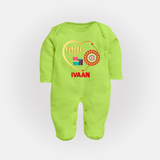 Gift & Rakhi Heart Print Fullbody Suit – heart-shaped rakhi with gifts illustration. - LIME GREEN - New Born (Chest 7.5")