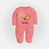 Gift & Rakhi Heart Print Fullbody Suit – heart-shaped rakhi with gifts illustration. - PEACH - New Born (Chest 7.5")
