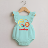 Gift & Rakhi Heart Print Romper Frock – heart-shaped rakhi with gifts illustration. - MINT GREEN - 0 - 3 Months Old (Chest 19")