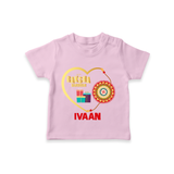 Gift & Rakhi Heart Print TShirt – heart-shaped rakhi with gifts illustration. - BABY PINK - 0-5 Months Old (Chest 17")
