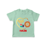 Gift & Rakhi Heart Print TShirt – heart-shaped rakhi with gifts illustration. - MINT GREEN - 0-5 Months Old (Chest 17")