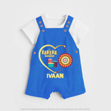 Gift & Rakhi Heart Print Dungaree – heart-shaped rakhi with gifts illustration. - COBALT BLUE - 0 - 5 Months Old (Chest 18")