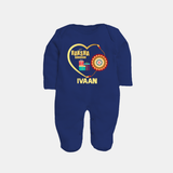 Gift & Rakhi Heart Print Fullbody Suit – heart-shaped rakhi with gifts illustration. - NAVY BLUE - New Born (Chest 7.5")
