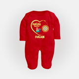 Gift & Rakhi Heart Print Fullbody Suit – heart-shaped rakhi with gifts illustration. - RED - New Born (Chest 7.5")