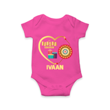Gift & Rakhi Heart Print Romper – heart-shaped rakhi with gifts illustration. - HOT PINK - New Born (Chest 14")