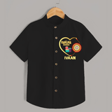 Gift & Rakhi Heart Print Shirt – heart-shaped rakhi with gifts illustration. - BLACK - 0 - 6 Months Old (Chest 23")