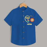 Gift & Rakhi Heart Print Shirt – heart-shaped rakhi with gifts illustration. - COBALT BLUE - 0 - 6 Months Old (Chest 23")
