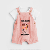 First Rakhi CelebrationBrother Sister Print Dungaree – simple baby holding rakhi illustration. - PEACH - 0 - 5 Months Old (Chest 18")
