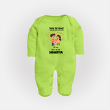 First Rakhi CelebrationBrother Sister Print Fullbody Suit – simple baby holding rakhi illustration. - LIME GREEN - New Born (Chest 7.5")