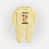 First Rakhi CelebrationBrother Sister Print Fullbody Suit – simple baby holding rakhi illustration. - PASTEL YELLOW - New Born (Chest 7.5")