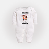 First Rakhi CelebrationBrother Sister Print Fullbody Suit – simple baby holding rakhi illustration. - WHITE - New Born (Chest 7.5")