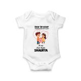 First Rakhi CelebrationBrother Sister Print Romper – simple baby holding rakhi illustration. - WHITE - New Born (Chest 14")