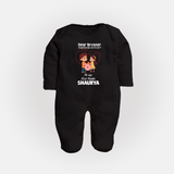First Rakhi CelebrationBrother Sister Print Fullbody Suit – simple baby holding rakhi illustration. - BLACK - New Born (Chest 7.5")