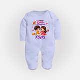 Brother-Sister Rakhi Bond Print Fullbody Suit – kids celebrating together with rakhi illustration. - BABY BLUE - New Born (Chest 7.5")